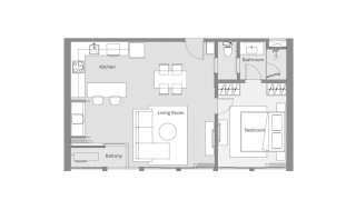 Apartment floor plan, 1 bedroom in Laguna Seaside No. 11007