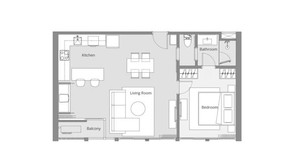 Apartment floor plan, 1 bedroom in Laguna Seaside No. 11007 (2D)